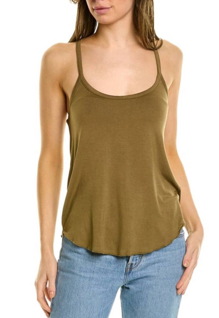 Chaser Jersey Knit T-Strap Ruffle Tank in Olive - M